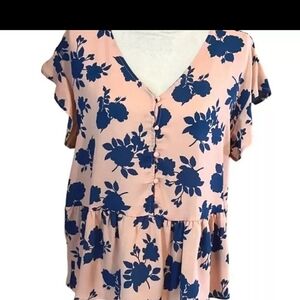 Bobeau Women's Flutter Sleeves Button Front Blouse Top Ruffle Boho Size Medium